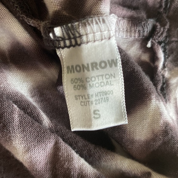 MONROW Tie Dye Drawstring Cropped V-neck Ruched Tee Size S - Picture 7 of 7